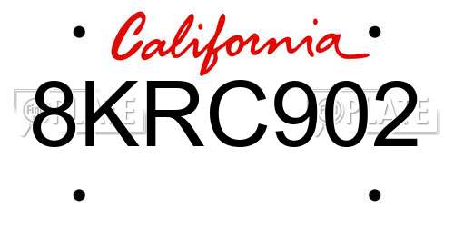8KRC902 California License Plate