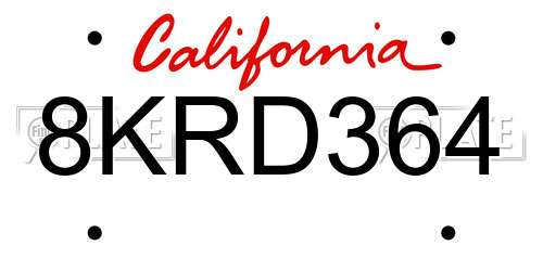 8KRD364 California License Plate