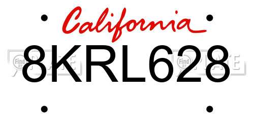 8KRL628 California License Plate