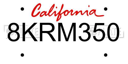 8KRM350 California License Plate