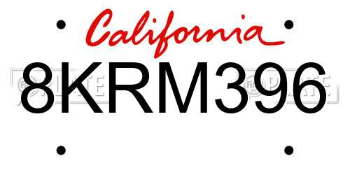 8KRM396 California License Plate
