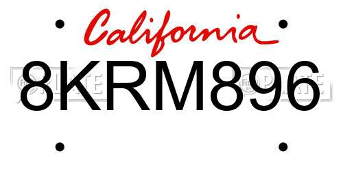 8KRM896 California License Plate