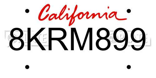 8KRM899 California License Plate