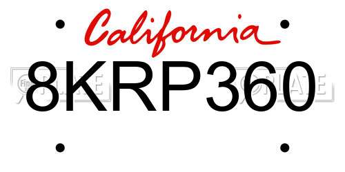 8KRP360 California License Plate