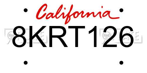 8KRT126 California License Plate