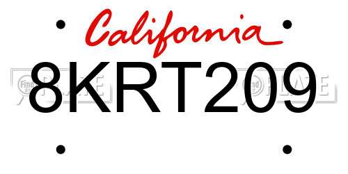8KRT209 California License Plate