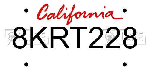 8KRT228 California License Plate