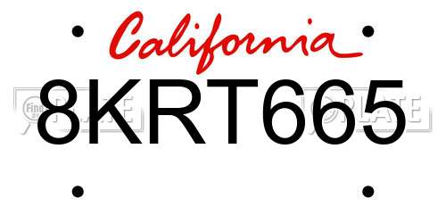 8KRT665 California License Plate
