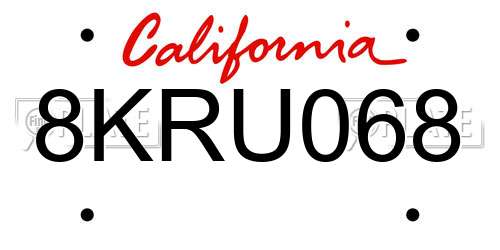 8KRU068 California License Plate