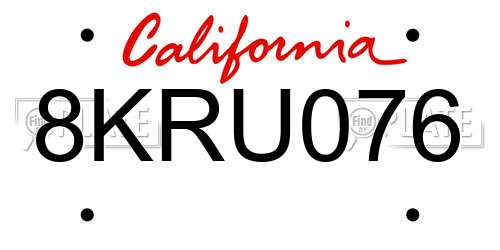 8KRU076 California License Plate