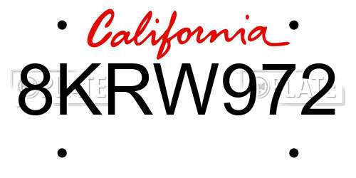 8KRW972 California License Plate