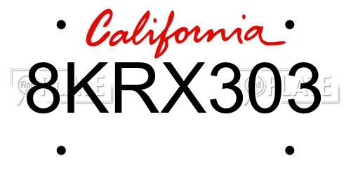 8KRX303 California License Plate