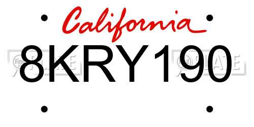 8KRY190 California License Plate