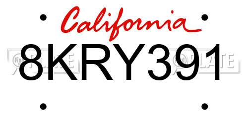 8KRY391 California License Plate
