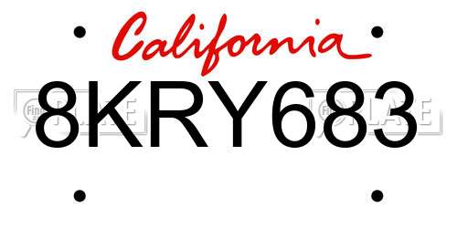 8KRY683 California License Plate