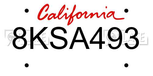 8KSA493 California License Plate