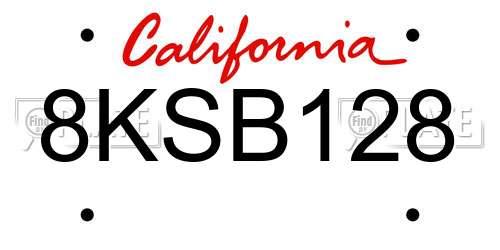 8KSB128 California License Plate
