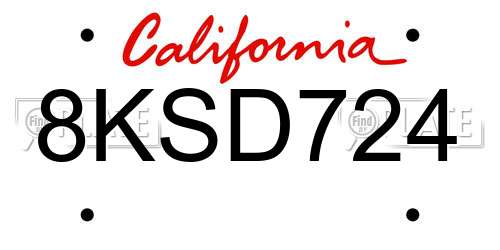 8KSD724 California License Plate
