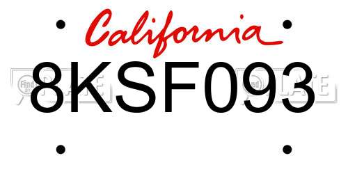8KSF093 California License Plate