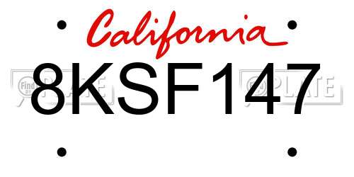 8KSF147 California License Plate