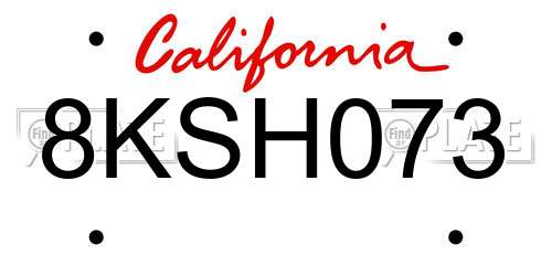 8KSH073 California License Plate