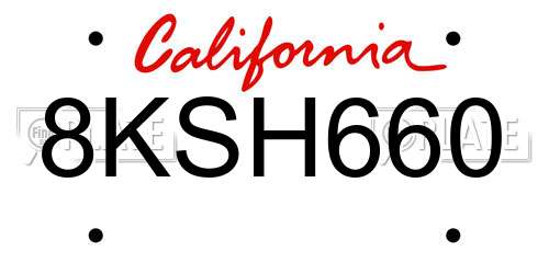 8KSH660 California License Plate