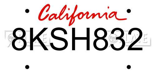 8KSH832 California License Plate