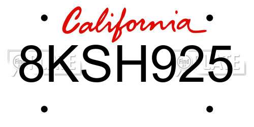 8KSH925 California License Plate