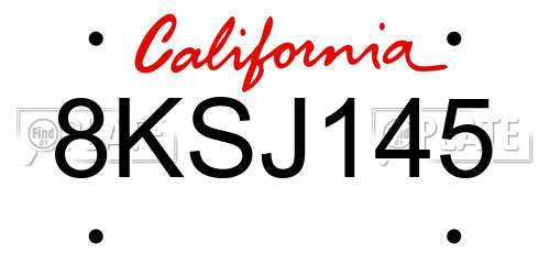 8KSJ145 California License Plate