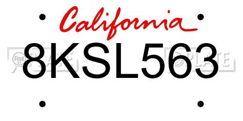 8KSL563 California License Plate