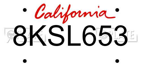 8KSL653 California License Plate