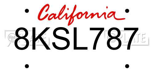 8KSL787 California License Plate