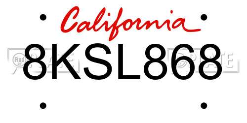 8KSL868 California License Plate