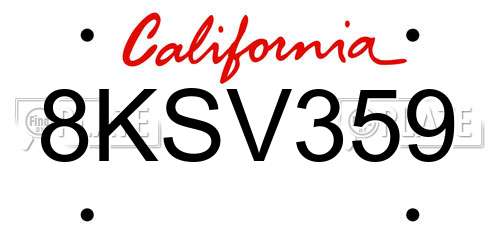 8KSV359 California License Plate