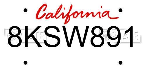 8KSW891 California License Plate