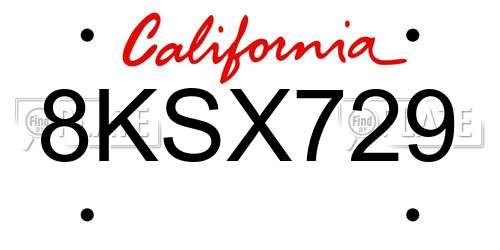 8KSX729 California License Plate
