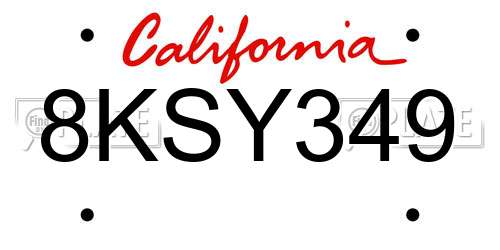 8KSY349 California License Plate