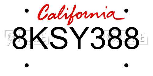 8KSY388 California License Plate
