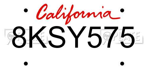 8KSY575 California License Plate