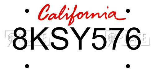 8KSY576 California License Plate