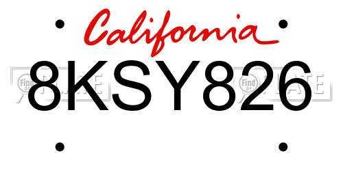 8KSY826 California License Plate
