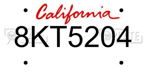 8KT5204 California License Plate