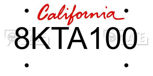 8KTA100 California License Plate
