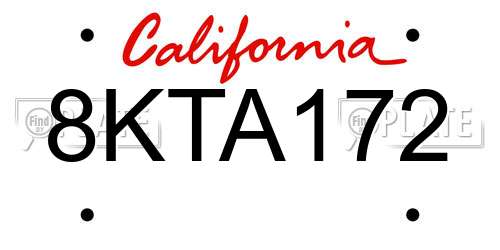 8KTA172 California License Plate