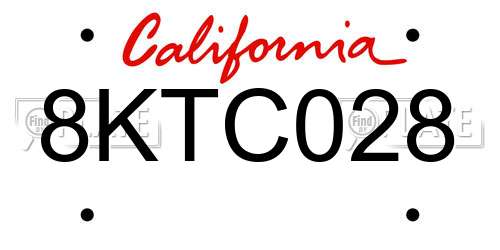 8KTC028 California License Plate