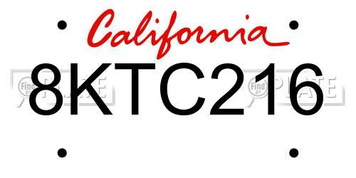 8KTC216 California License Plate