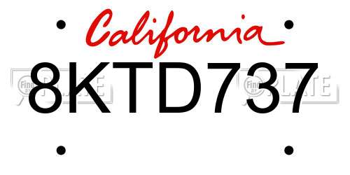 8KTD737 California License Plate