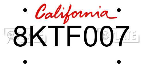 8KTF007 California License Plate