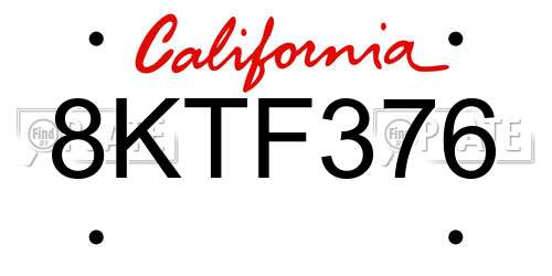 8KTF376 California License Plate