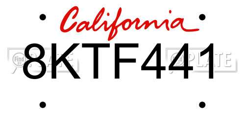 8KTF441 California License Plate